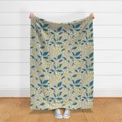 Wisteria Vines - Beige Teal Large Scale