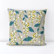 Wisteria Vines - Beige Teal Large Scale