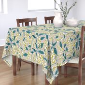 Wisteria Vines - Beige Teal Large Scale