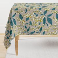 Wisteria Vines - Beige Teal Large Scale