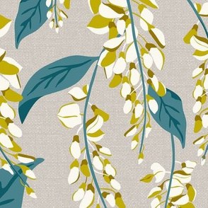 Wisteria Vines - Beige Teal Large Scale