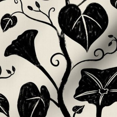 Bold Black Moonflower - textured floral - large