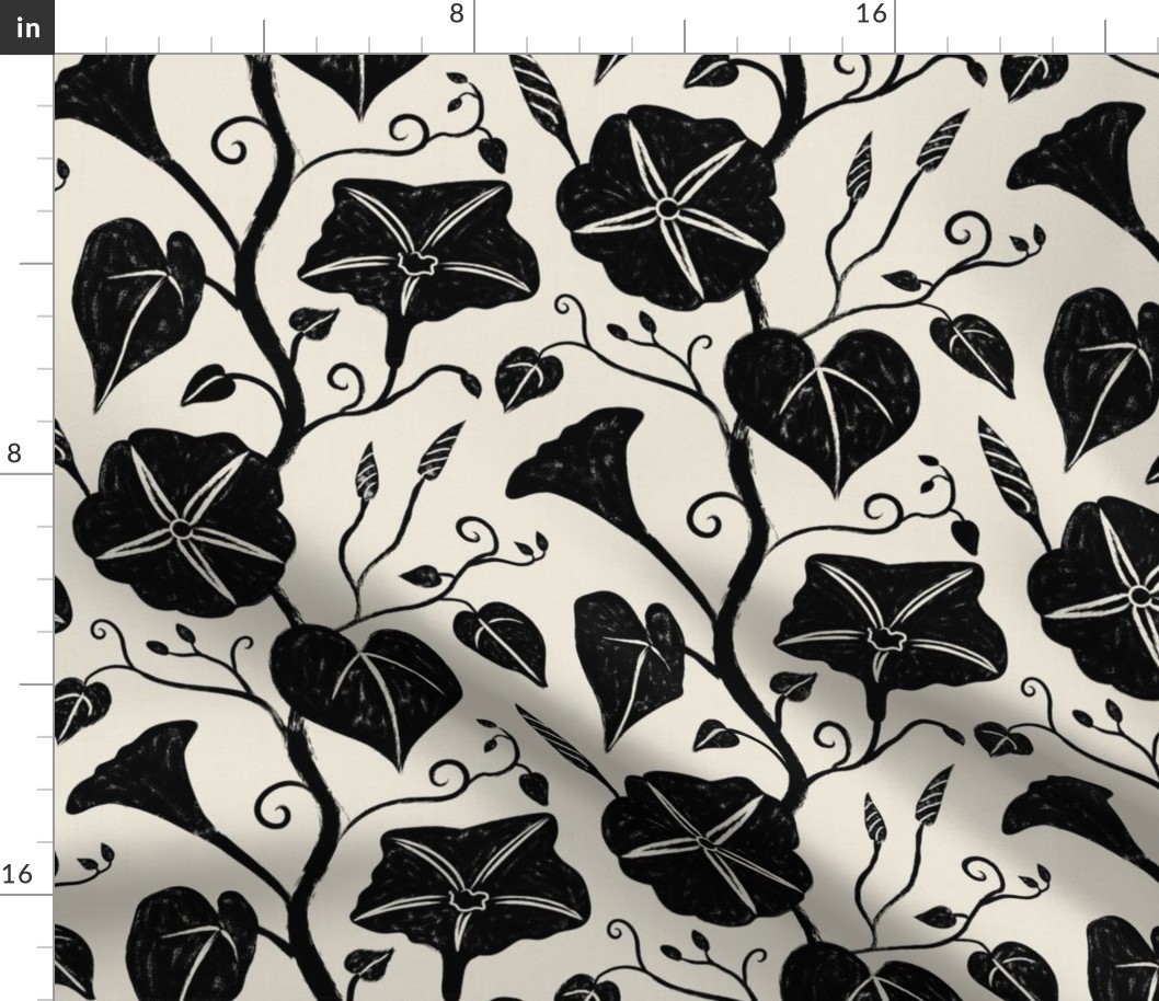 Bold Black Moonflower - textured floral - large