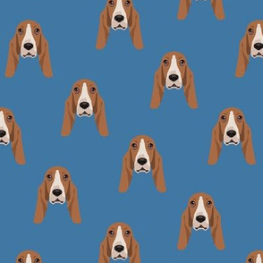 Small Basset Hound Dog Seamless Pattern - Blue 