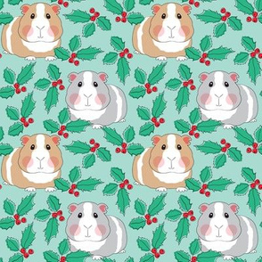 medium guinea pigs with holly on teal