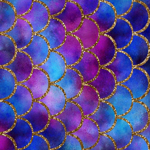 Mermaid Scale Ocean on gold rotated- large scale