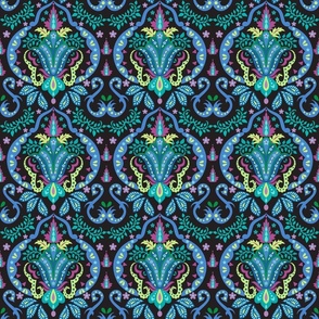 Foral Damask Black Blue Green Small