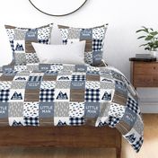 Little Man & You Will Move Mountains Quilt Top - Navy/Grey/Brown - LAD20