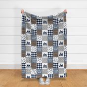 Little Man & You Will Move Mountains Quilt Top - Navy/Grey/Brown - LAD20