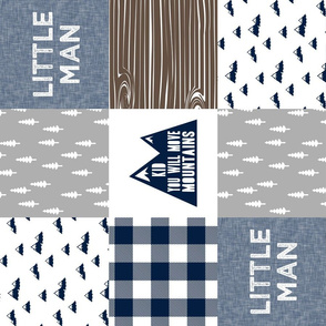 Little Man & You Will Move Mountains Quilt Top - Navy/Grey/Brown (90) - LAD20