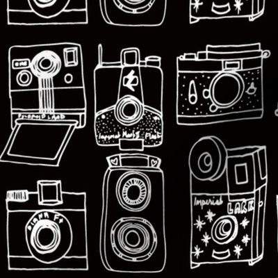 Vintage Cameras // black and white hand-drawn vintage camera illustration