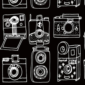 Vintage Cameras // black and white hand-drawn vintage camera illustration