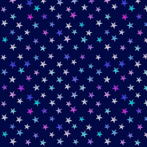 Five Pointed Stars in Cool Colours on Dark Blue