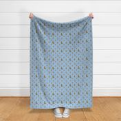 Baby Luxury Iconic Monogram Pattern on Classic Blue with Tan Motifs
