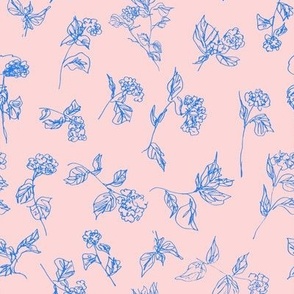 Hydrangea Sketch - Pink with Blue Flowers
