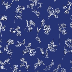 Hydrangea Sketch - Navy with White Flowers