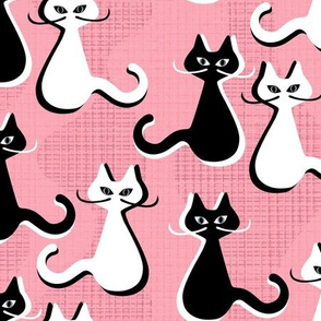 Midcentury modern cats with moustaches  - pink 
