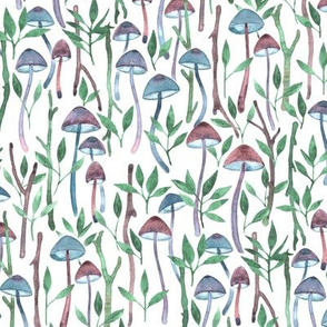 Whimsical Mushroom Forest - rust, mauve, teal, and sage green
