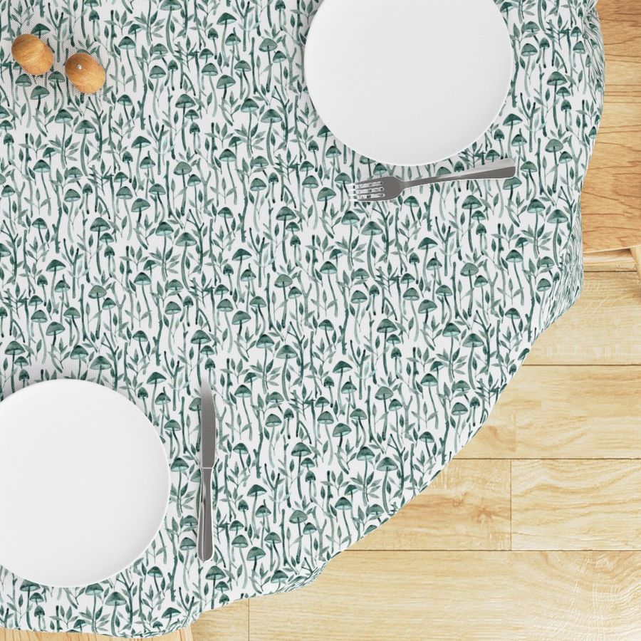 Whimsical Mushroom Forest - teal and mint green on white