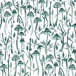 Whimsical Mushroom Forest - teal and mint green on white