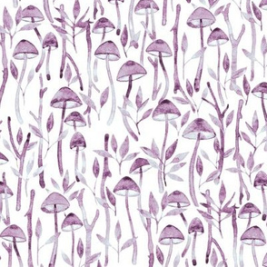 Whimsical Mushroom Forest - purple watercolor on white 