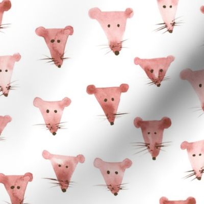 Dusty rose mice - watercolor saturated pink mouse design for nursery, kids, cats