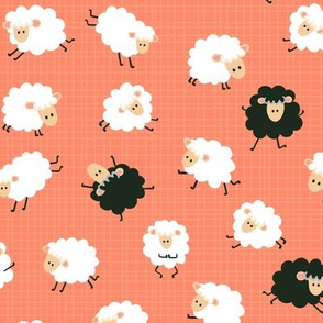 Cute fluffy sheep, white and black, striped, pink