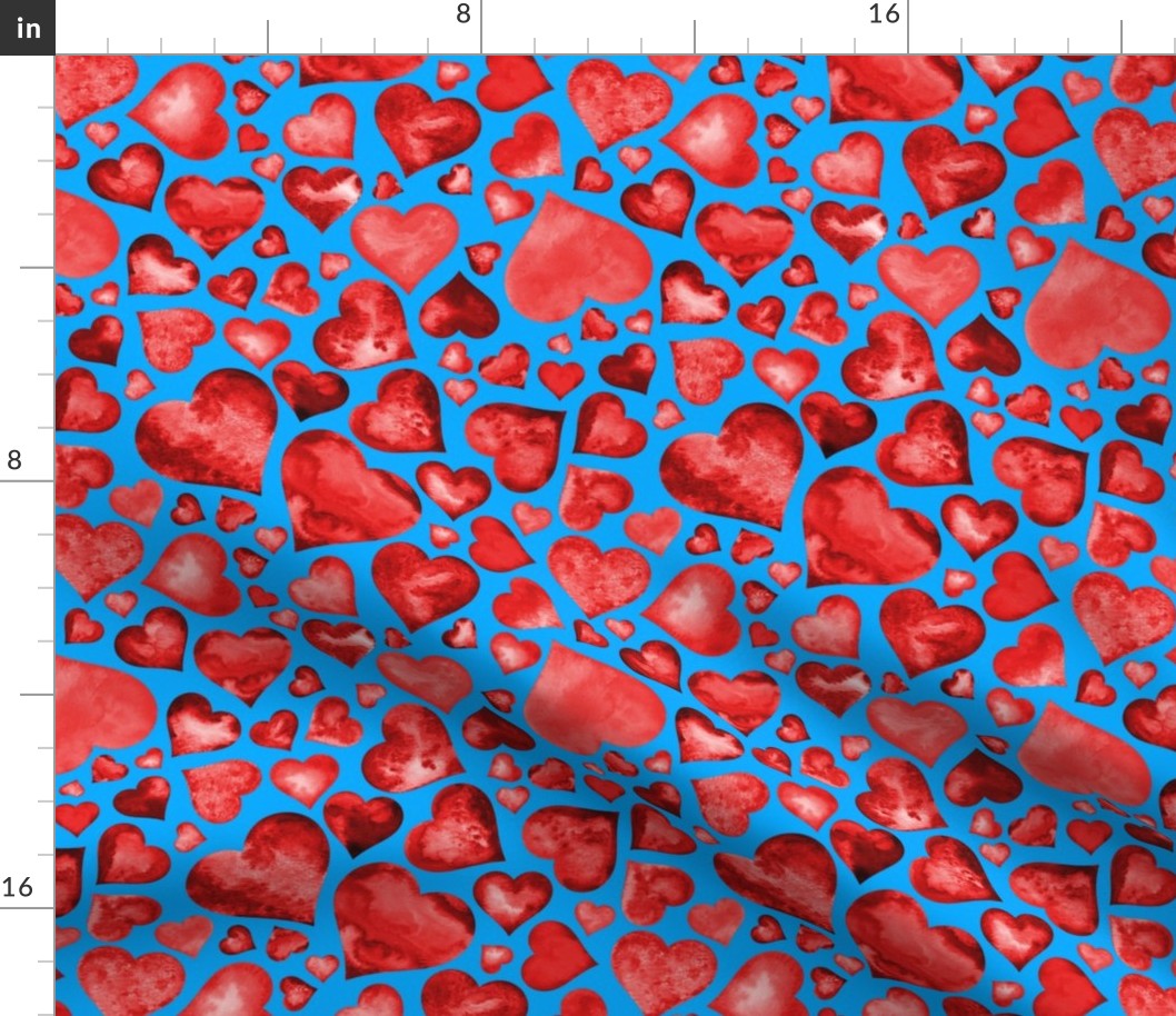 Red Hearts on Blue