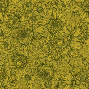 Chrysanthemum flowers and bettles in green