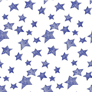 Blue doodle stars on white