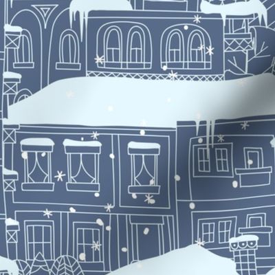 Doodle town in winter, lineart