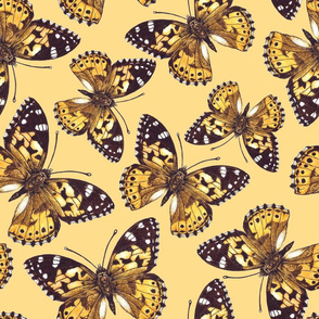 Painted lady butterfly pattern on mustard