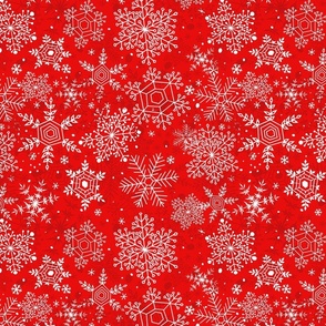 White snowflakes on red