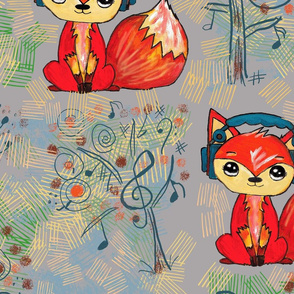 Baby Fox wearing Headphones-teal & orange