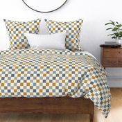 Retro neutral check cream dusted blue mustard