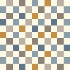 Retro neutral check cream dusted blue mustard