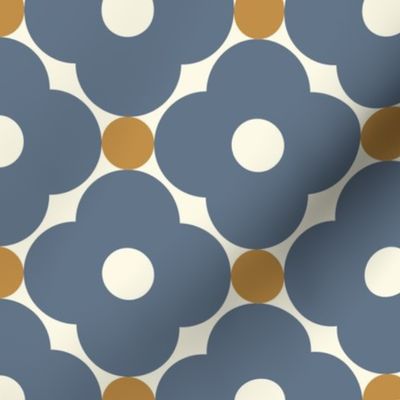 Mod dot flowers retro dusted blue