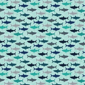 1" linen sharks // on aqua linen