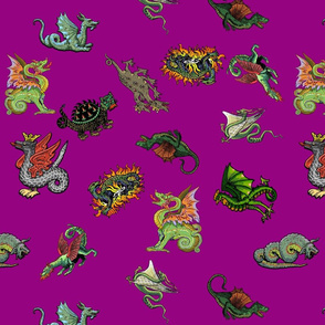 Medieval Dragons and Monsters - Magenta