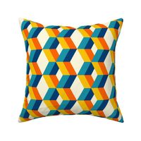 Retro boho 3D diamonds columns teal blue orange yellow