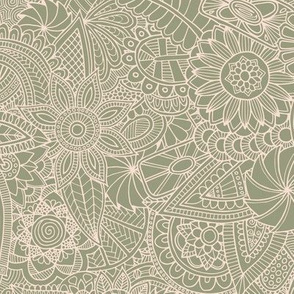 Doodle mania - green and cream