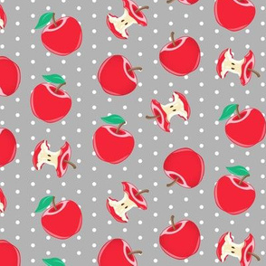 apples and apple cores on grey with polka dots - LAD20