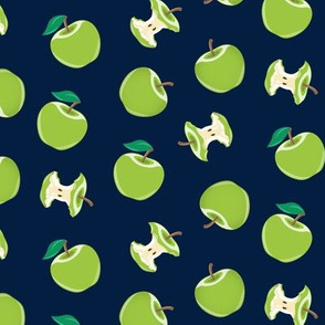 green apples and apple cores on navy - LAD20