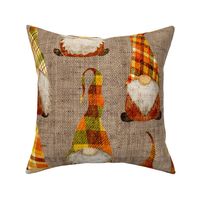 Fall Plaid Gnomes on Burlap - large scale