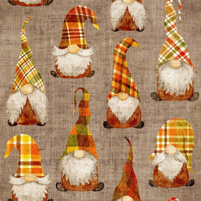 Fall Plaid Gnomes on Burlap - large scale