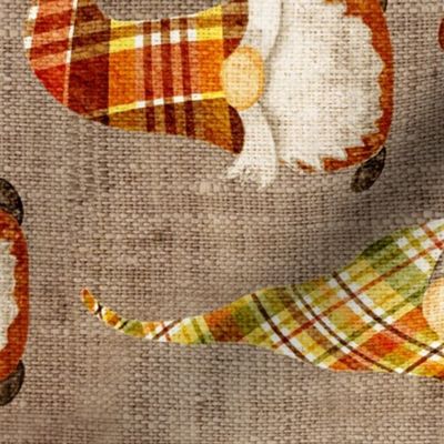 Fall Plaid Gnomes on Burlap rotated - large scale