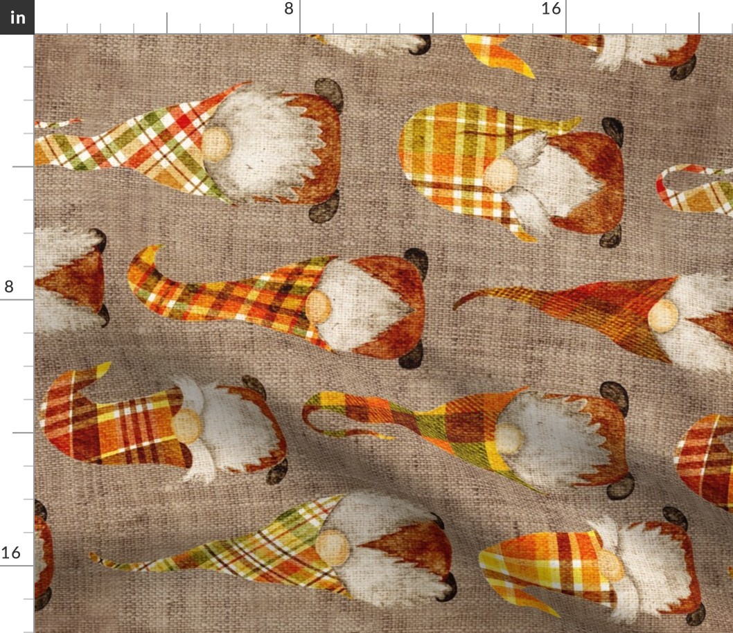 Fall Plaid Gnomes on Burlap rotated - large scale
