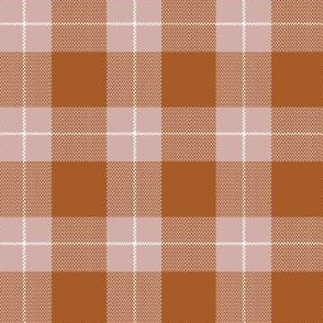 1" Woven Buffalo Check w Window Pane Check - Rust and Mauve with White (buffalo plaid, orange and pink plaid, buffalo check, faux woven texture, copper, bronze, terra cotta, cinnamon, pumpkin spice, mauve, pink, blush, girl, one inch scale)