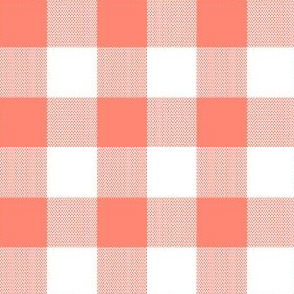 1" Woven Buffalo Check - White and Coral Pink (buffalo plaid, pink and white plaid, buffalo check, faux woven texture, summer plaid, summer, coral, flamingo, salmon, peach pink, one inch scale)