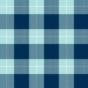 1" Woven Buffalo Check w Window Pane Check - Blue and Aqua with White (buffalo plaid, navy and aqua plaid, buffalo check, faux woven texture, navy blue, aqua blue, baby boy, boy, nursery, one inch scale)